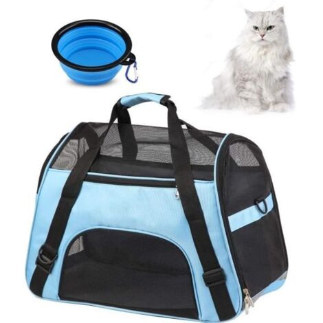 Soft Pet Carrier Airline Approved Soft Sided Pet Travel Carrying Handbag Under Seat Compatibility Bleu + bol