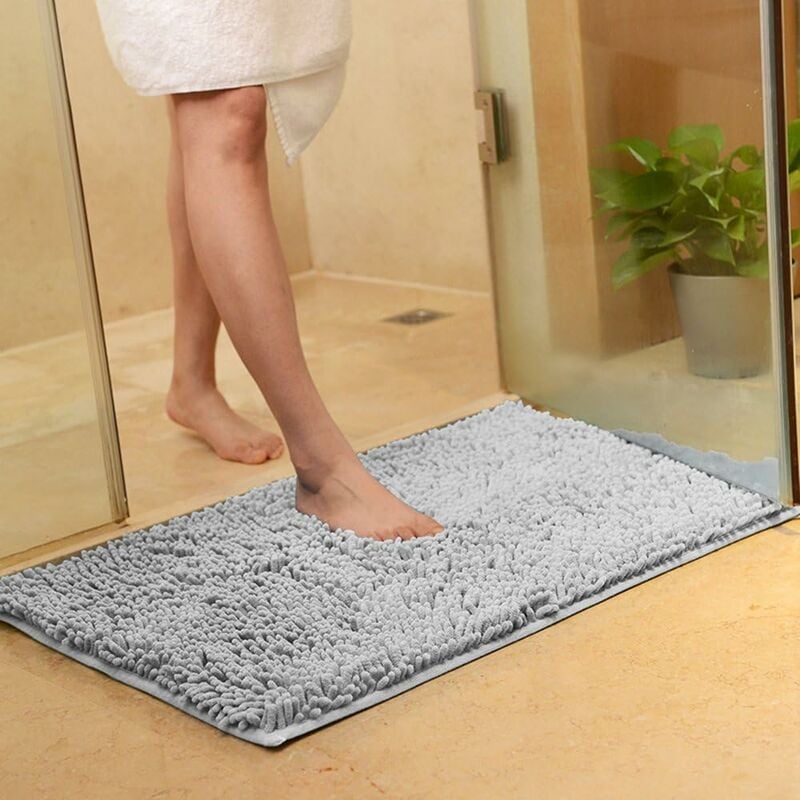 Soft Shag Tapis de Bain Tapis Cuisine Porte Pieds de Porte Tapis Bande Antidérapante Paillasson Absorbant Tapis De Bain Douche Shaggy Tapis - 60 x 90