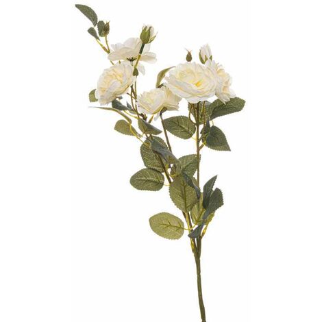 Soft White Cottage Rose Stem Artificial Plant - Fabric/Plastic - L8 x W8 x H53 cm - Green