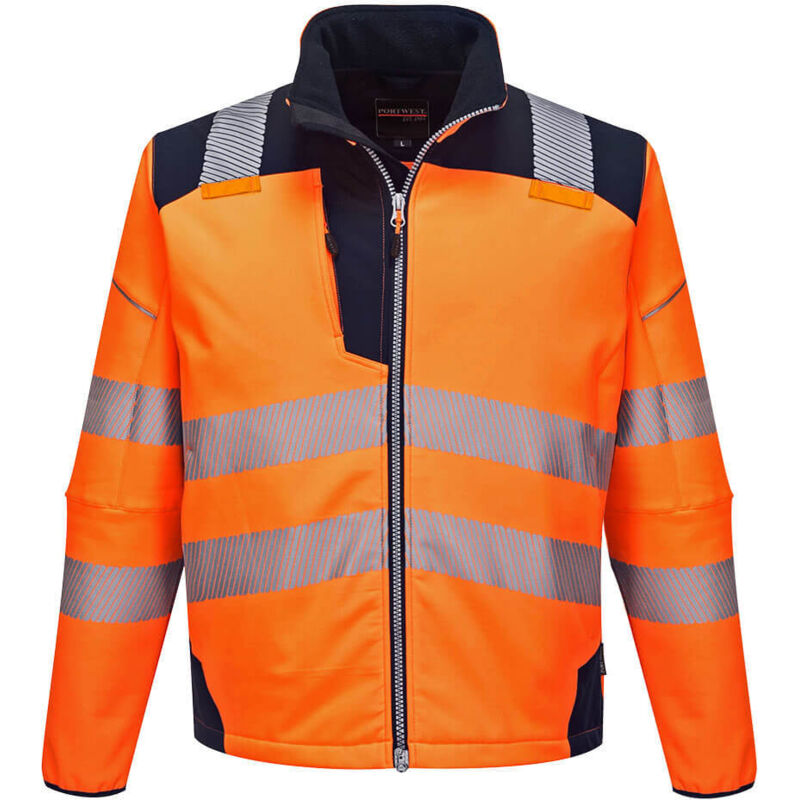 Portwest - Chaqueta Softshell de a.v PW3 colores en contraste, bandas termosoldadas T402 4XL Naranja flúor / Azul marino