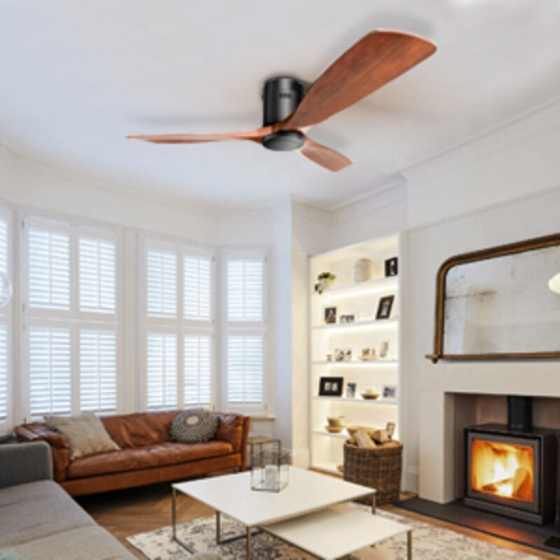 Sofucor - Ventilateur de plafond 3 pales en bois - Moteur cc silencieux - Télécommande - Sans lumière - 132 cm - Noir-marron
