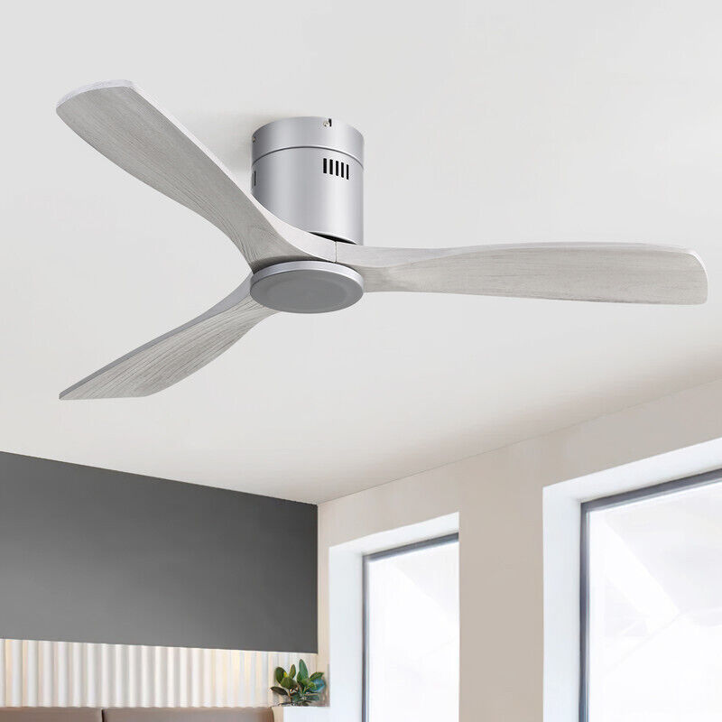 Ventilateur de plafond Sofucor - 3 pales en bois - Moteur CC - Télécommande - Sans lumière - 132 cm - Gris