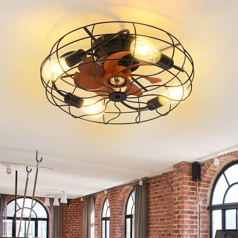 Ventilateur de plafond industriel Sofucor avec cage (avec éclairage) - Pales en ABS - Montage encastré - 4 ampoules E26