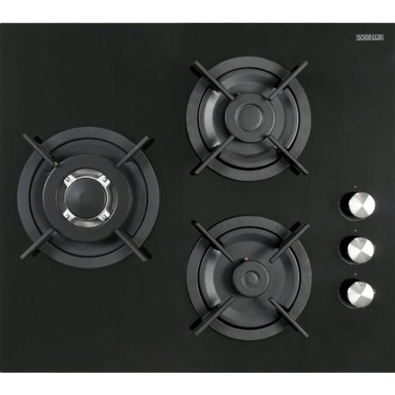 Plaque gaz 3 feux PC518NF 60cm verre noir - Sogelux