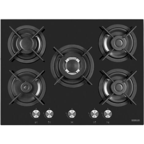 SOGELUX Plaque gaz 5 feux PC519NF 70cm table de cuisson en verre noir