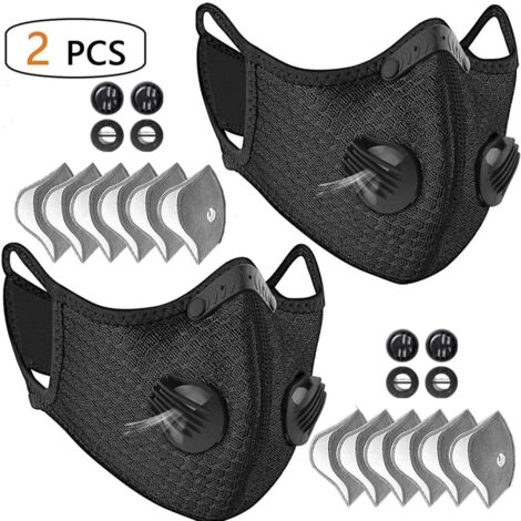 SOGES (2er-Pack) Wiederverwendbare Halbgesichtsmaske mit Filter, Schwarz, ideal für Radfahren und andere Outdoor-Sportarten