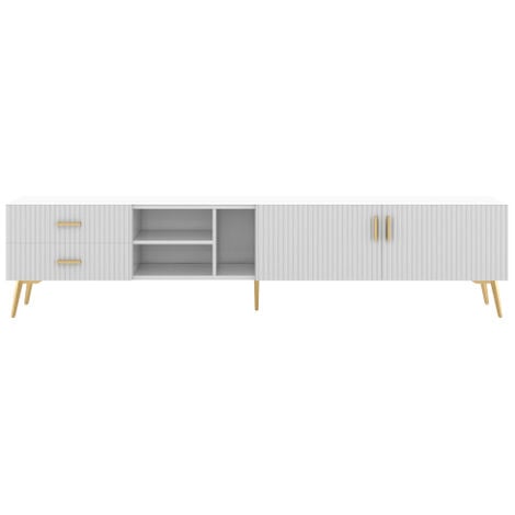 Soges 75-Zoll-TV-Ständer, Entertainment-Center, TV-Konsolentisch, modernes Entertainment-Center, Medienkonsole (weiß)