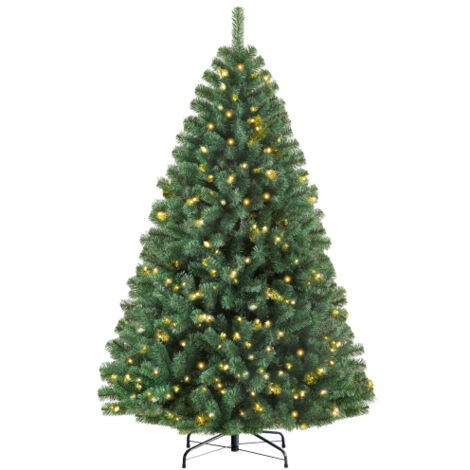 SOGES Albero di Natale artificiale con luci, 180 cm, 46 rami, 900 punte e 180 LED bianco caldo, rami 100% PVC, ignifugo, facile da montare, realistico