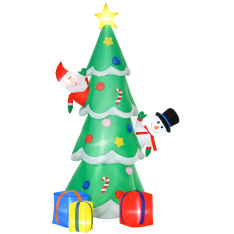 SOGES Albero di Natale gonfiabile con Babbo Natale, pupazzo di neve e scatola regalo, 210 cm, luci di Natale a LED, autogonfiabile, poliestere, verde, 144 x 125 x 210 cm