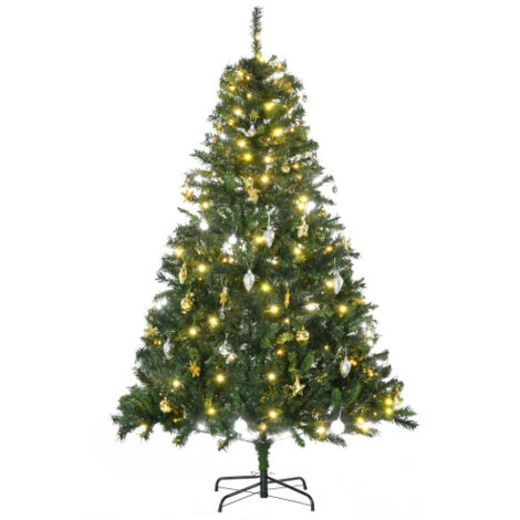 SOGES Árbol de Navidad artificial de 180 cm, abeto artificial con iluminación LED, adornos, 745 puntas, incluye soporte metálico para uso en interiores.