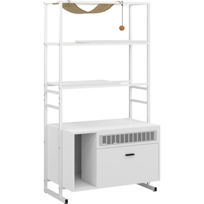 Soges Arbre à Chat 150 cm, Tour de Jeux pour Chats, Maison pour Chat, avec Porte, Niche pour Chat, Hamac, Plateformes，Blanc