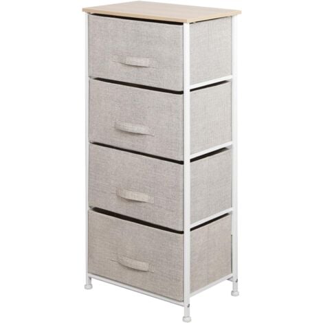 Soges Aufbewahrungskommode,Kleiderschrank mit 4 Stoffschubladen,Schubladenschrank,Eingangsbereich,Schlafzimmer,45 x 30 x 94 cm,Beige