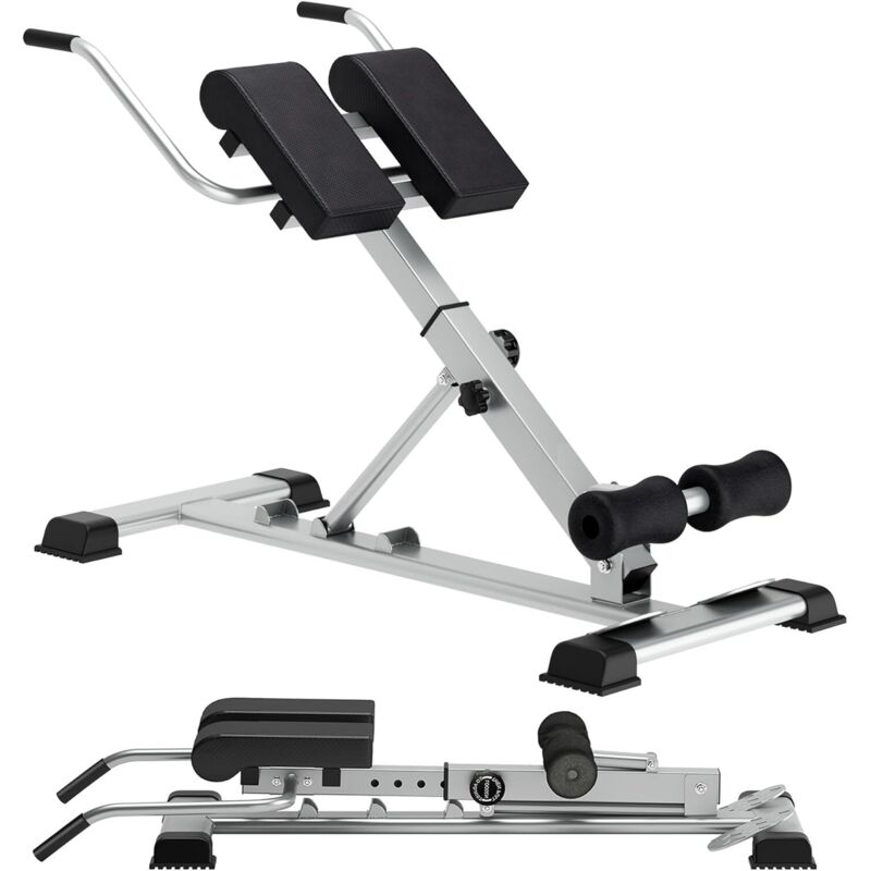 Banc d'hyperextension Banc de Musculation Pliable Chaise Romaine Réglable pour Musculation Abdominaux et Lombaires pour Fitness à Domicile,Argenté