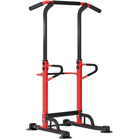 Soges Barre de Traction Station de Dips Réglable en Hauteur Power Tower Home Fitness 72 x 90 x 190-230 cm，Rouge + Noir