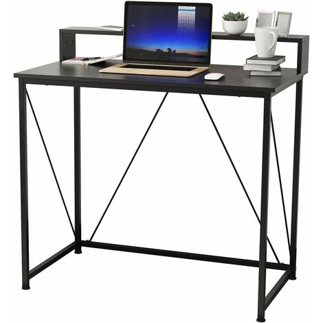 soges Bureau d'ordinateur avec 3 ¨¦tag¨¨res de rangement, table d'¨¦tude avec biblioth¨¨que, bureau en bois moderne avec cadre en acier pour petits espaces, bureau ¨¤ domicile, station de travail Ch¨ºne et blanc, BHH-ST001
