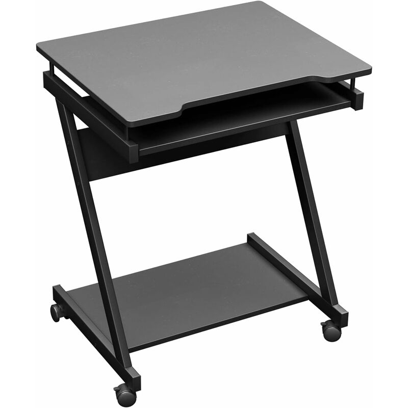 Bureau Informatique avec roulettes Bureau Mobile Table Roulant Table d'Ordinateur avec Support Clavier Coulissant Stable pour la Maison et Le