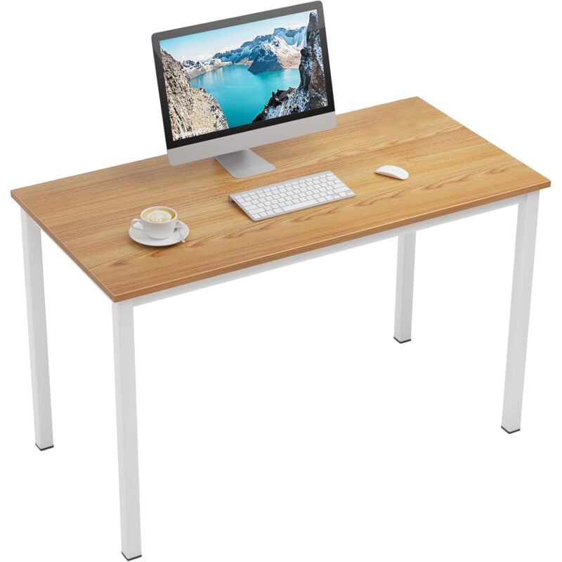 Soges - Bureau d'ordinateur 120x60 cm mobilier de bureau salle à manger salon cuisine teck chêne et blanc