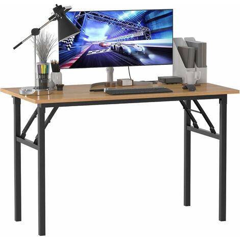 Soges Bureau d'ordinateur Pliant 120 x 60 x 75 cm Bureau PC Poste de Travail Bureau à Domicile Utilisation Bureau Table à Manger Table de Conférence Teck et Noir