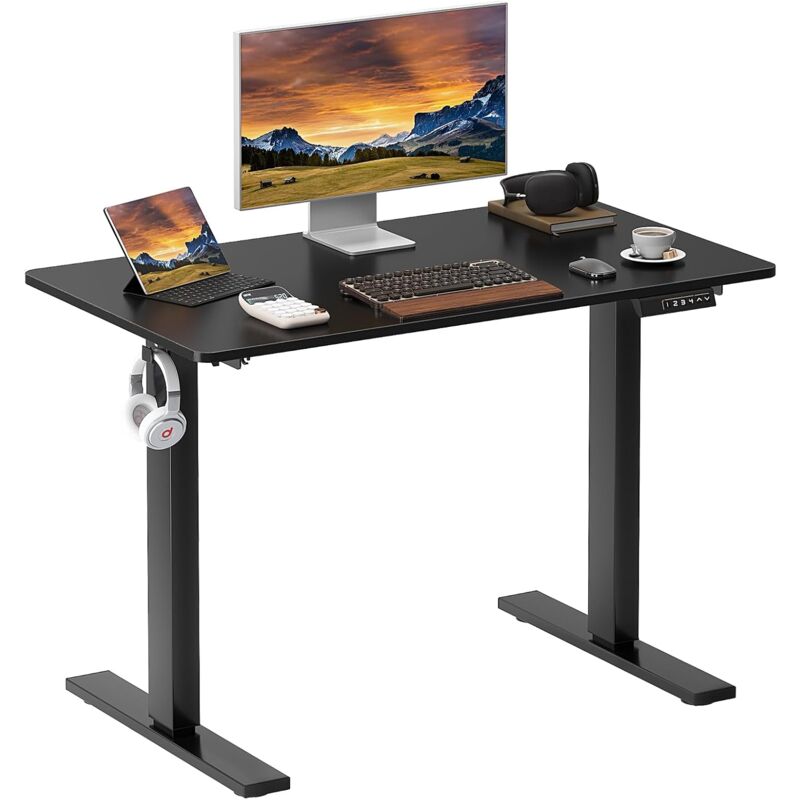 Soges - Bureau Électrique Réglable en Hauteur, 100x60x(73-122) cm, Bureau Assis Debout à Domicile, Mémoire 4 Hauteurs, Cadre en Acier, Panneau