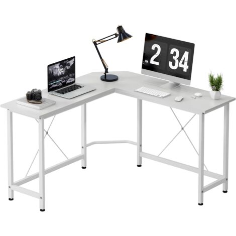 Soges Bureau en L pour la maison, bureau d'écriture robuste, table de jeu, (107 + 107) x 40 x 75 cm, blanc
