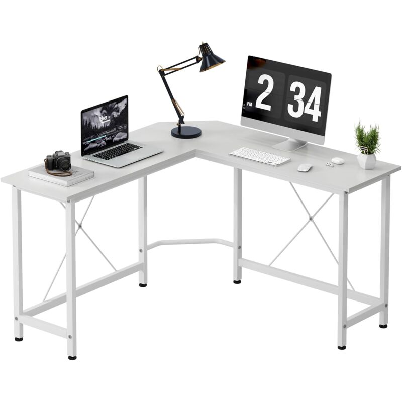 Soges - Bureau en l pour la maison, bureau d'écriture robuste, table de jeu, (107 + 107) x 40 x 75 cm, blanc