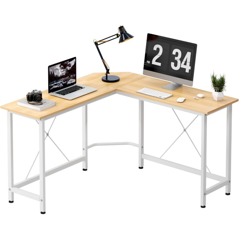 Soges - Bureau en l pour la maison, bureau d'écriture robuste, table de jeu, (107 + 107) x 40 x 75 cm,Maple