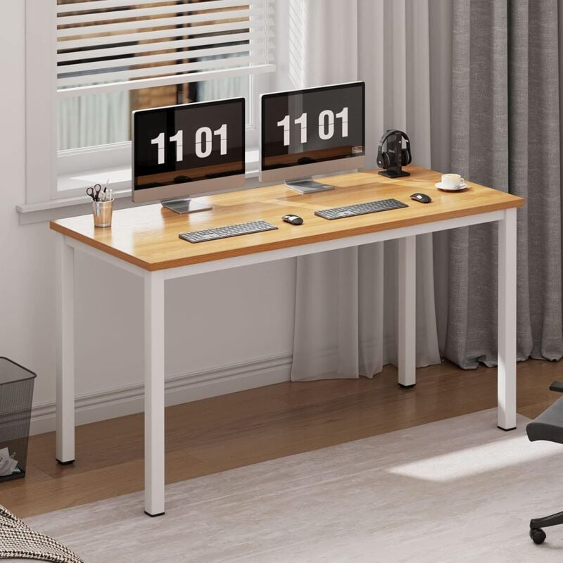 Bureau d'Ordinateur Table d'Étude Bureau Informatiques Postes de Travail 100x60cm pour Bureau Salle à Manger Salon Cuisine,Teck et Blanc - Soges