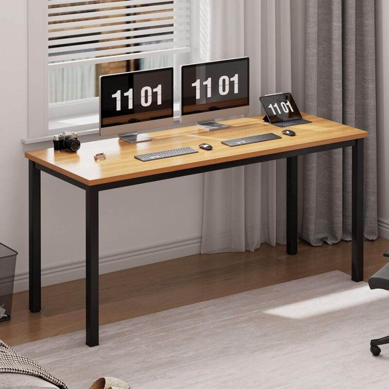 Bureau d'Ordinateur Table d'Étude Bureau Informatiques Postes de Travail 120x60cm pour Bureau Salle à Manger Salon Cuisine,Teck et Noir - Soges