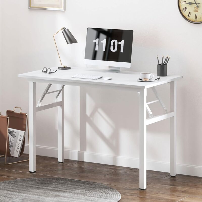 Soges - Bureau d'Ordinateur Informatique Pliante 100x60cm Table d'étude/à dîner Pliable pour Maison/Bureau,Blanc