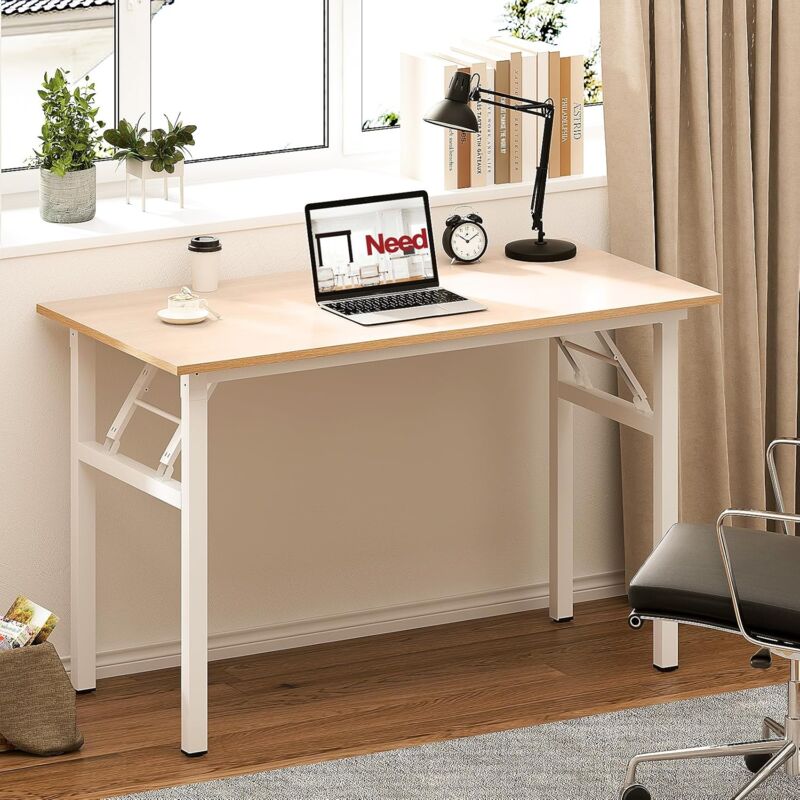 Soges - Petite Table Pliante、Bureau d'angle pour Bureau à Domicile,120x60x75cm,Pink Oak