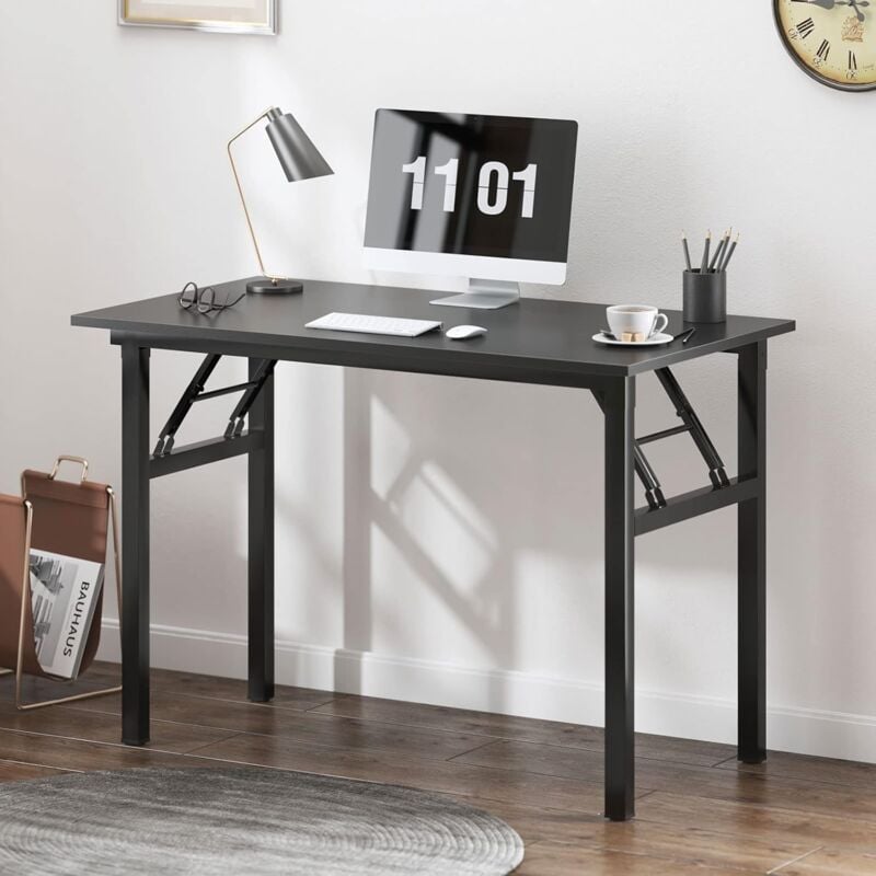 Soges - Bureau d'Ordinateur Informatique Pliante 100x60cm Table d'étude/à dîner Pliable pour Maison/Bureau,Noir