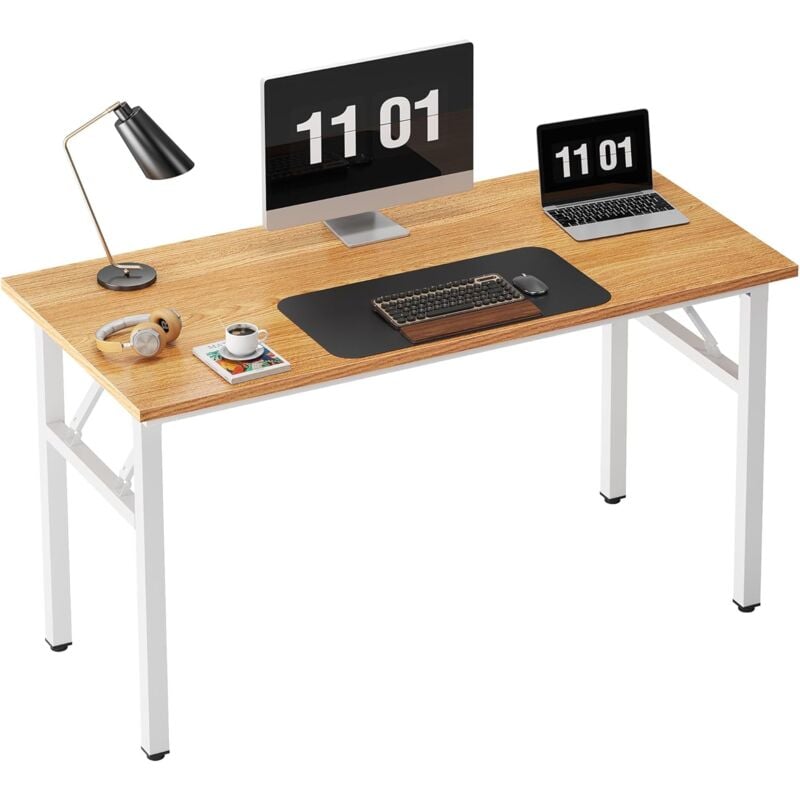 Soges - Petite Table Pliante、Bureau d'angle pour Bureau à Domicile,120x60x75cm,Teck et Blanc
