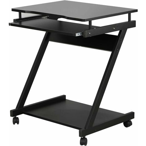 Soges bureau petit bureau d'ordinateur en forme de Z avec roulettes et plateau clavier et support CPU 60 cm x 48 x 73 cm