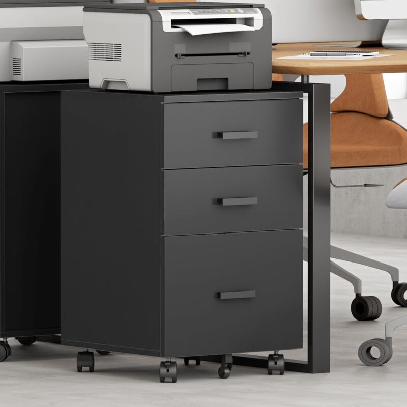 Caisson de bureau mobile 3 tiroirs -5 Roulettes ,verrouillables - Armoire de rangement polyvalente pour bureau -Noir - Soges