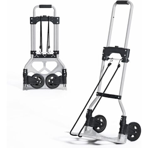 Soges Chariot de Transport en Métal,Pliable avec Corde Pratique pour Transport de Marchandises Voyage Shopping,résistant 60 kg,Argent