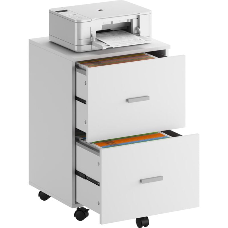 Classeur vertical à 2 tiroirs, sur 5 roulettes, avec tringle de suspension pour dossiers A4, format lettre, rangement de bureau pour la maison