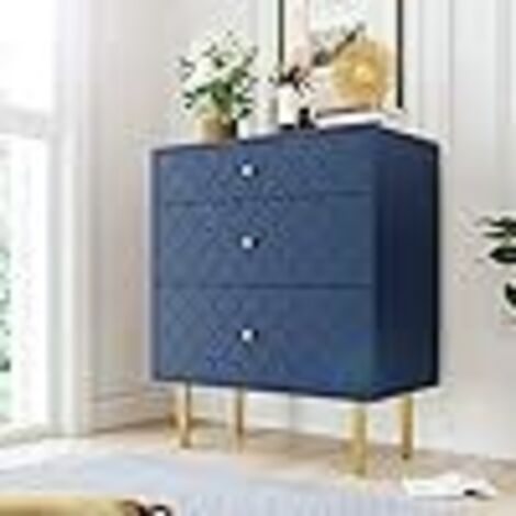 SOGES Commode à 3 Tiroirs, Meuble de Rangement Moderne, Armoire à Tiroirs, Table Console, Table Appoint pour Chambre à Coucher, Salon, Couloir ou Éntrée, Bleu Marine 75 x 40 x 89 cm
