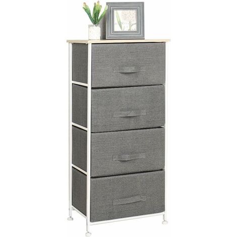 Soges – Commode enfant 4 tiroirs en métal et tissu – Dimensions 45cm x 30cm x 94cm – Meuble de rangement pour chambre, salon, couloir