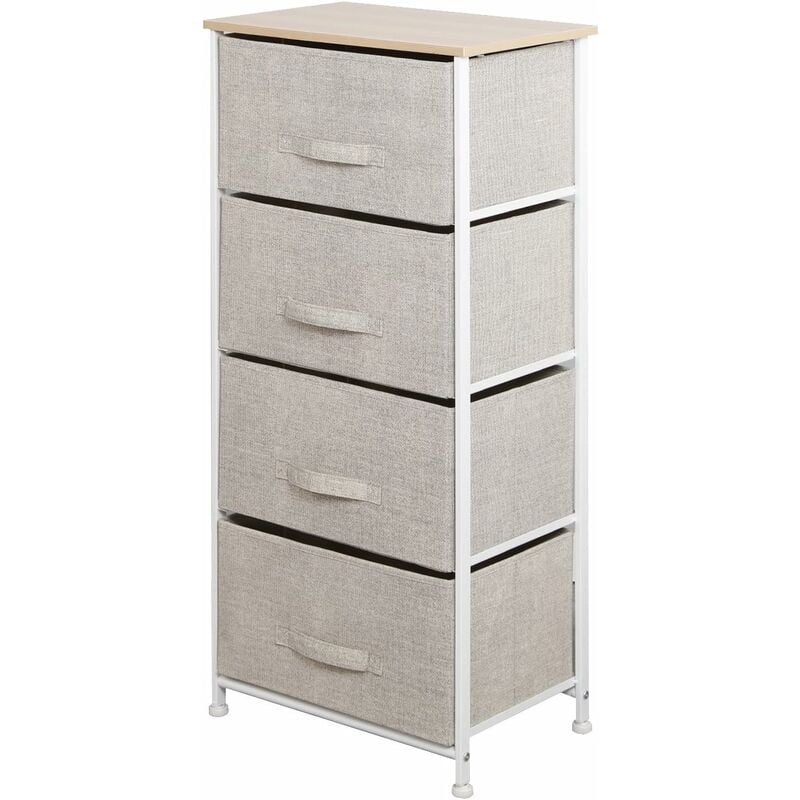 Meuble de rangement à 4 tiroirs avec bac de rangement en tissu, beige - Soges