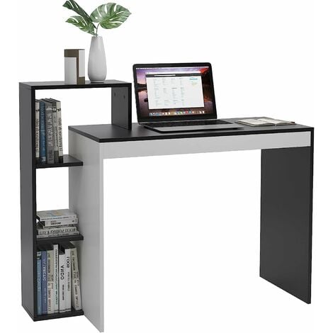 soges Computertisch, kleine Tische mit Regal, Schwarz, 90 cm, Holztische, Tische mit Stauraum, Workbench, Familie, Büro, Schwarz/Weiß