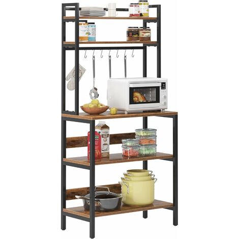 Soges – Desserte de cuisine avec étagère pour micro-ondes – Dimensions 80 x 40 x 170 cm – Métal robuste – Support pour 8 crochets de cuisine