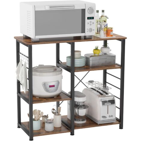 Soges – Desserte de cuisine en métal et bois – Dimensions 90 x 40 x 83 cm – 3 + 3 tablettes – Support pour micro-ondes et appareils de cuisine