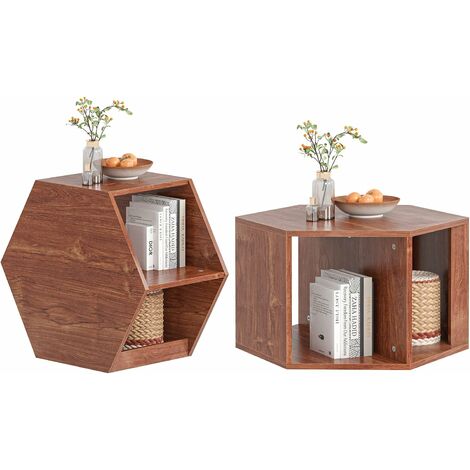 soges Ensemble de 2 Tables Basses, Ensemble de Tables Gigognes de Table d'appoint de Canapé, Table de Chevet avec Rangement, Tables d'appoint Modernes pour Bureau à Domicile pour Salon, Chambre à Couc