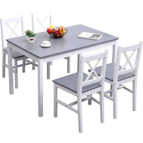 SOGES Ensemble de salle à manger 5 pièces avec table à manger 108 x 65 x 73 cm et 4 chaises, ensemble de table de cuisine rectangulaire pour salon, salle à manger,Blanche et Grise