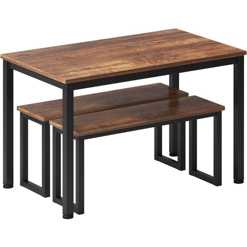 Ensemble de Salle de Manger avec Table à Manger et 2 Bancs, Ensemble de Meubles 3 Pièces 100 x 60 x 74 cm pour Salle à Manger, Cuisine, Salon,