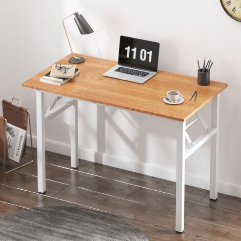 SOGES Escritorio plegable, 80 x 40 cm, escritorio compacto para ordenador, mobiliario de oficina, escritorio para PC, mesa de trabajo,Teca blanca