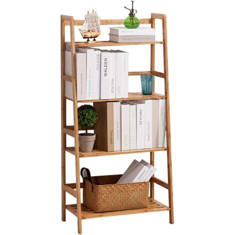 SOGES Estantería de escalera de bambú,estantería de baño con 4 estantes,ideal para libros y plantas,119 x 48 x 30 cm
