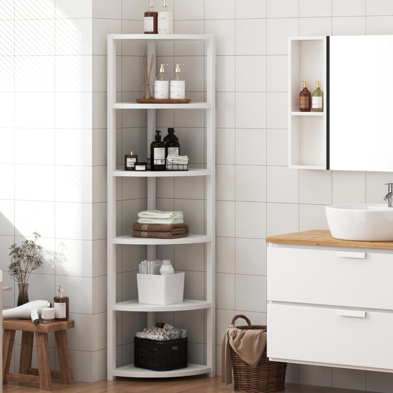 Soges - tagère Angle à 6 Niveaux 165 cm en Métal Étagère de Rangement Bibliothèque Coin, Blanc