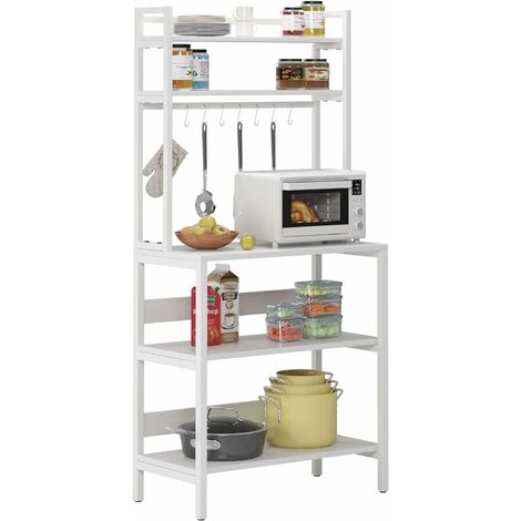 Soges – Desserte de cuisine avec support micro-ondes – Dimensions 80 x 40 x 170 cm – Acier robuste avec revêtement en poudre – 8 crochets inclus