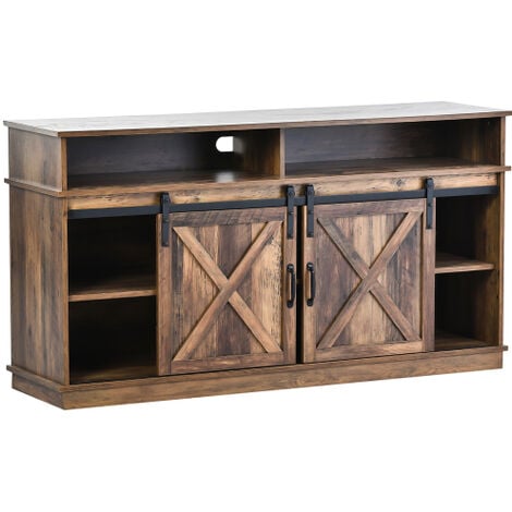 Soges Großer TV-Schrank, Sideboard, Entertainment-Center mit 2 klassischen Schiebetüren, verstellbare Regale für Wohnzimmer, Esszimmer, 148 x 40 x 78 cm